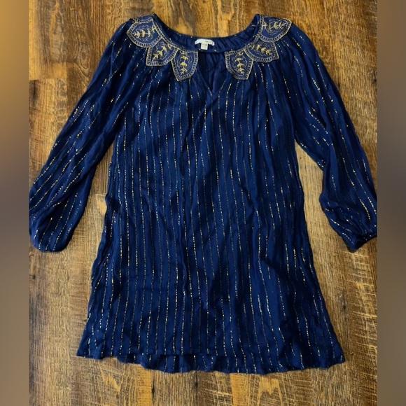 Amuse Society Dresses & Skirts - AMUSE SOCIETY Women's Dress Long Sleeve Keyhole Neck Embroidered Metallic XS